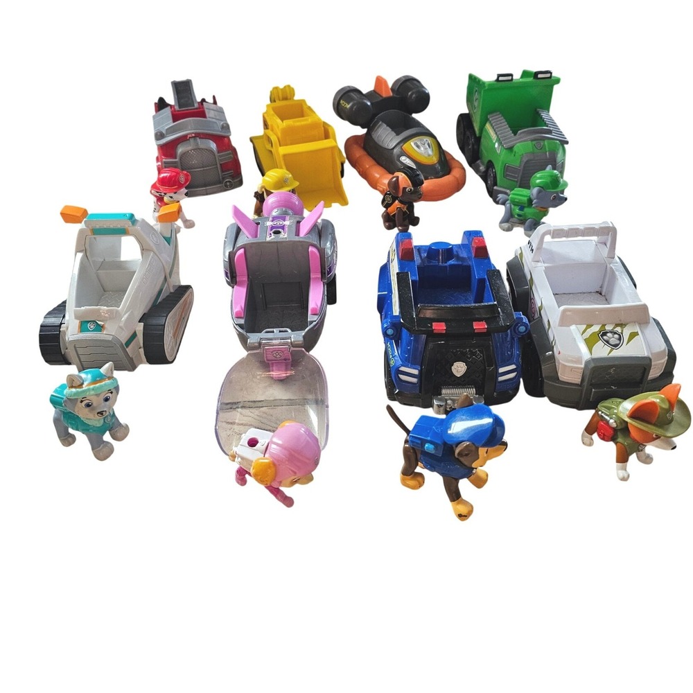Lot 8 Paw Patrol Vehicle Figure Chase Marshall Rubble Rocky Zuma Tracker Everest